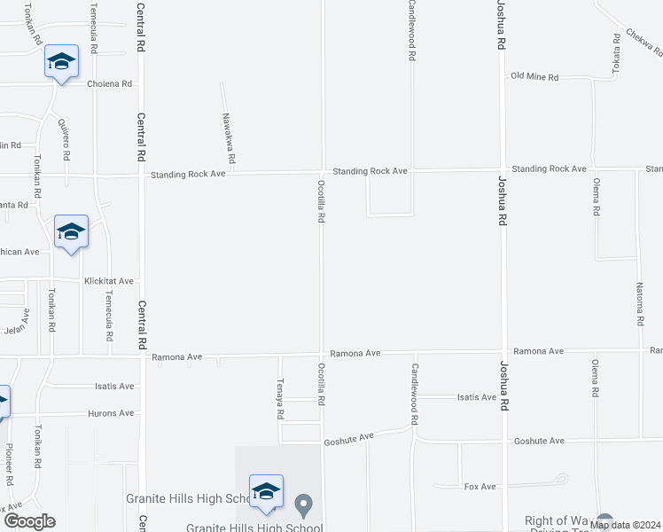 map of restaurants, bars, coffee shops, grocery stores, and more near 14695 Ocotilla Road in Apple Valley