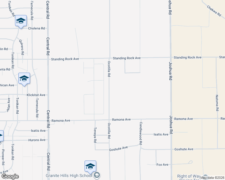 map of restaurants, bars, coffee shops, grocery stores, and more near 14695 Ocotilla Road in Apple Valley