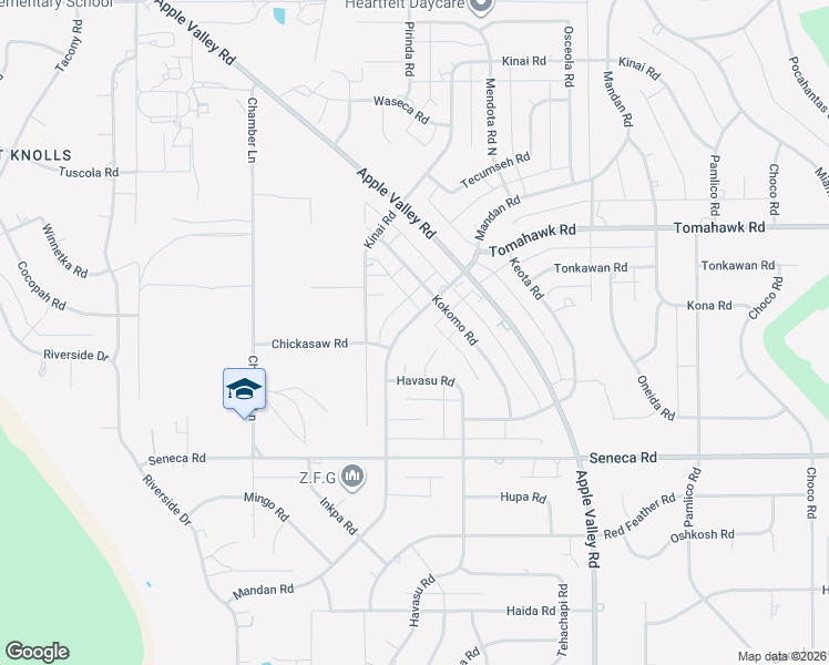 map of restaurants, bars, coffee shops, grocery stores, and more near 14735 Mandan Road in Apple Valley