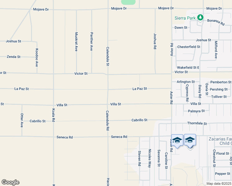 map of restaurants, bars, coffee shops, grocery stores, and more near 14755 Calendula Street in Adelanto