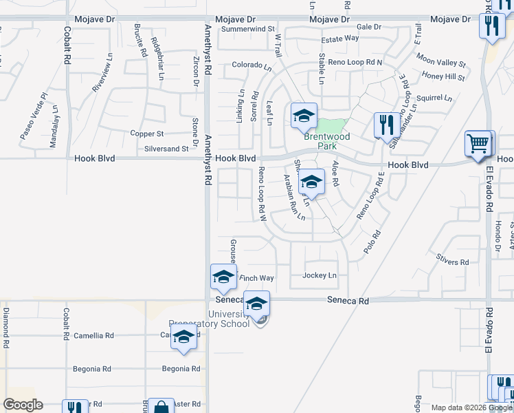 map of restaurants, bars, coffee shops, grocery stores, and more near 14803 Coachman Road in Victorville
