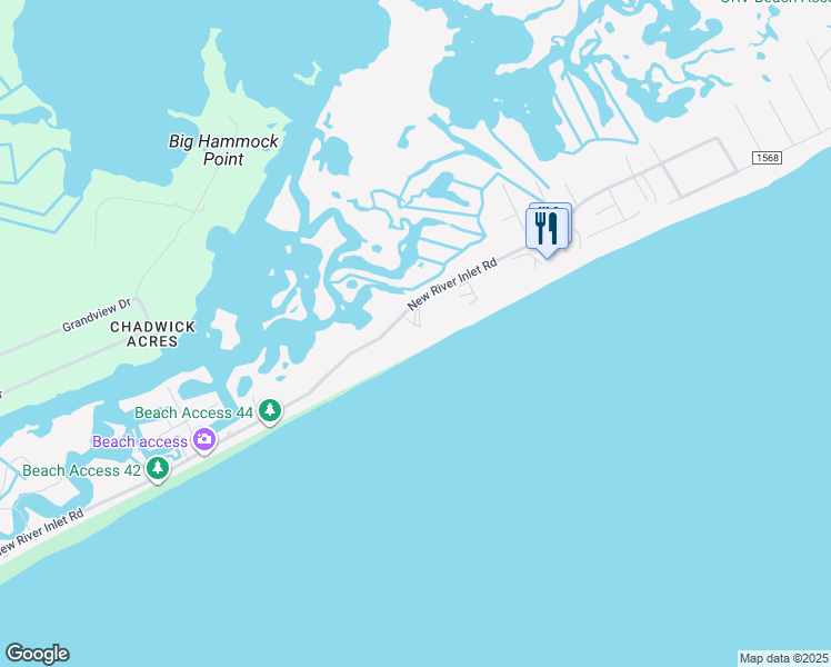 map of restaurants, bars, coffee shops, grocery stores, and more near 1867 New River Inlet Road in North Topsail Beach