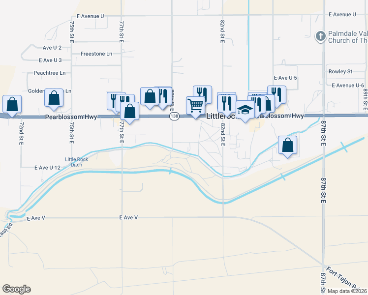map of restaurants, bars, coffee shops, grocery stores, and more near 8034 East Avenue U 10 in Littlerock