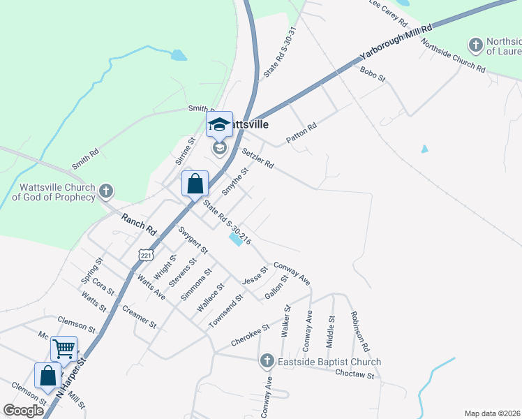 map of restaurants, bars, coffee shops, grocery stores, and more near 111 Turquoise Drive in Laurens