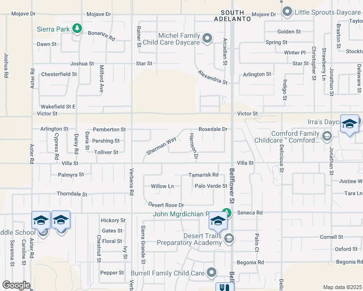 map of restaurants, bars, coffee shops, grocery stores, and more near 14780 Hamilton Court in Adelanto