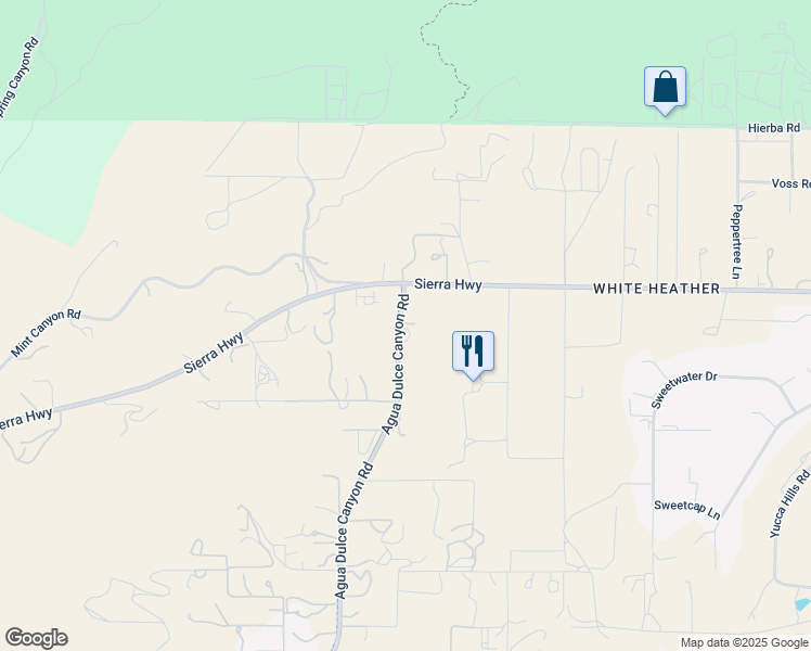 map of restaurants, bars, coffee shops, grocery stores, and more near 34718 Agua Dulce Canyon Road in Santa Clarita