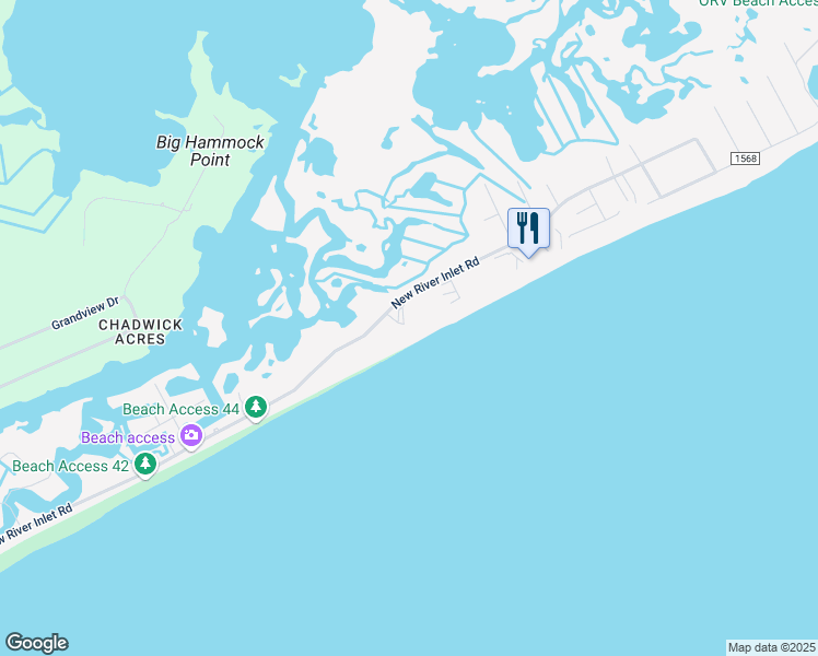 map of restaurants, bars, coffee shops, grocery stores, and more near 1867 New River Inlet Road in North Topsail Beach