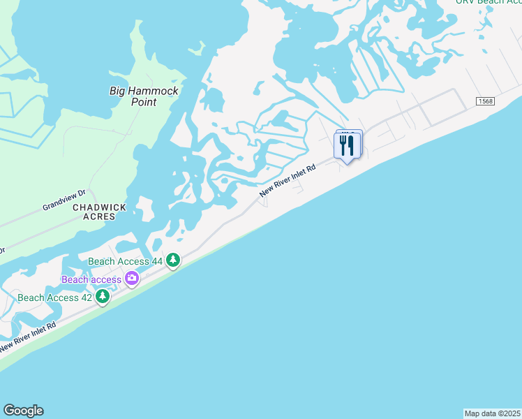 map of restaurants, bars, coffee shops, grocery stores, and more near 1867 New River Inlet Road in North Topsail Beach