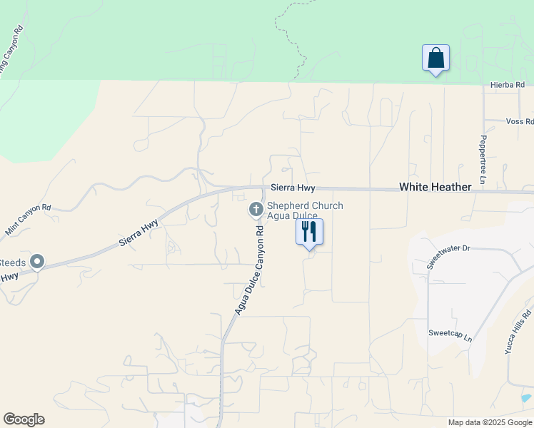 map of restaurants, bars, coffee shops, grocery stores, and more near 34718 Agua Dulce Canyon Road in Santa Clarita