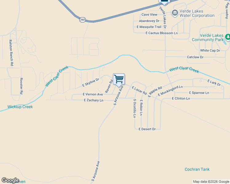 map of restaurants, bars, coffee shops, grocery stores, and more near 3375 Stevens Road in Camp Verde