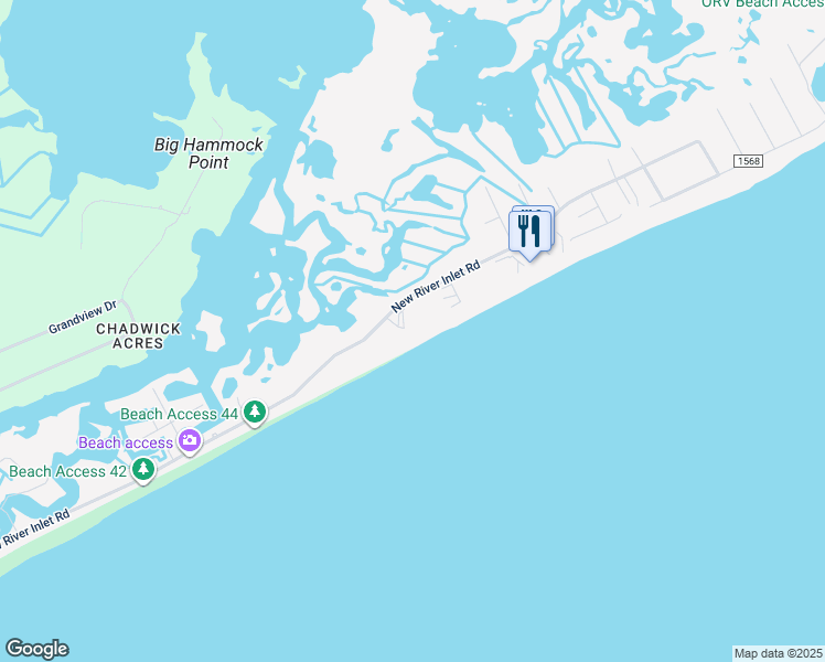 map of restaurants, bars, coffee shops, grocery stores, and more near 1866 New River Inlet Road in North Topsail Beach