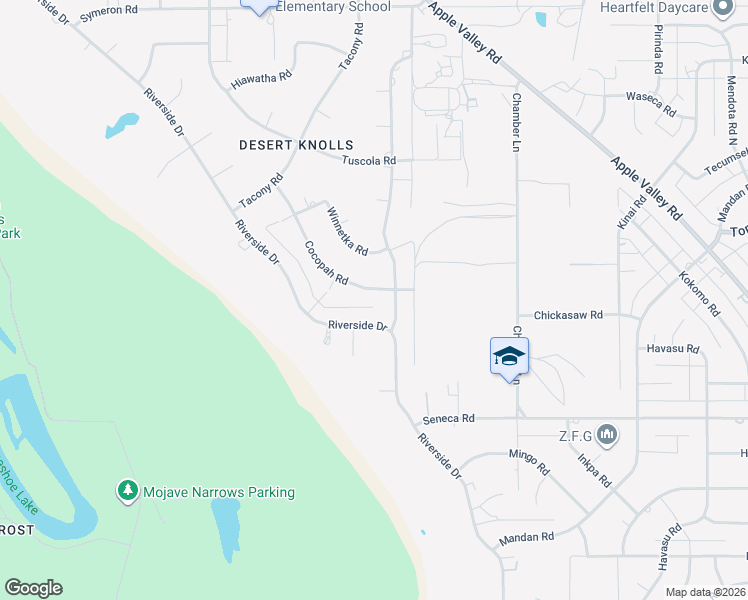 map of restaurants, bars, coffee shops, grocery stores, and more near 18396 Cocopah Road in Apple Valley