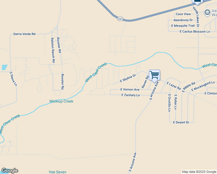 map of restaurants, bars, coffee shops, grocery stores, and more near 3132-3198 S Terrace Ln in Camp Verde