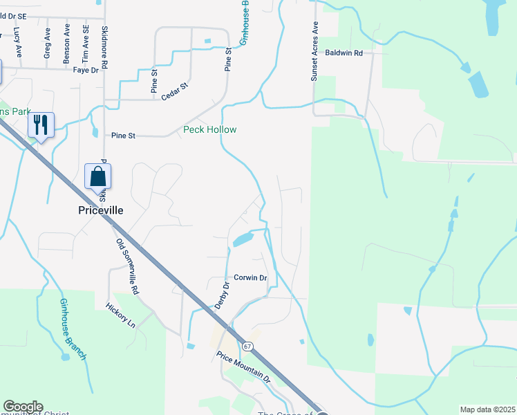 map of restaurants, bars, coffee shops, grocery stores, and more near 250 Derby Drive in Decatur
