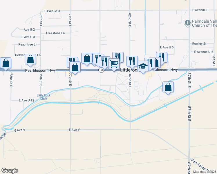 map of restaurants, bars, coffee shops, grocery stores, and more near 8034 East Avenue U 10 in Littlerock