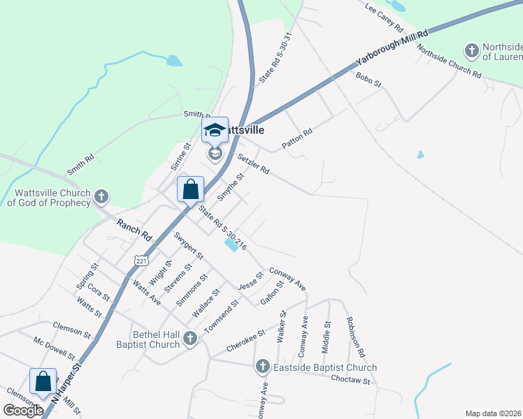 map of restaurants, bars, coffee shops, grocery stores, and more near 111 Turquoise Drive in Laurens