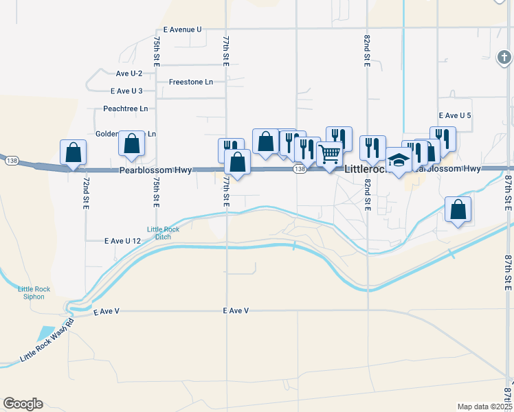 map of restaurants, bars, coffee shops, grocery stores, and more near 35106 Sundial Court in Littlerock