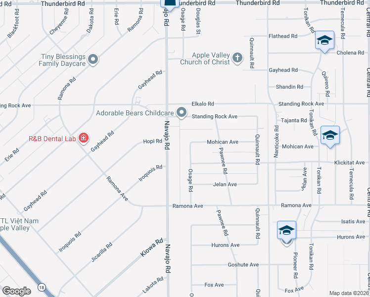 map of restaurants, bars, coffee shops, grocery stores, and more near 14736 Osage Road in Apple Valley
