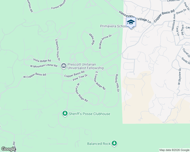 map of restaurants, bars, coffee shops, grocery stores, and more near 1103 East Timber Ridge Road in Prescott