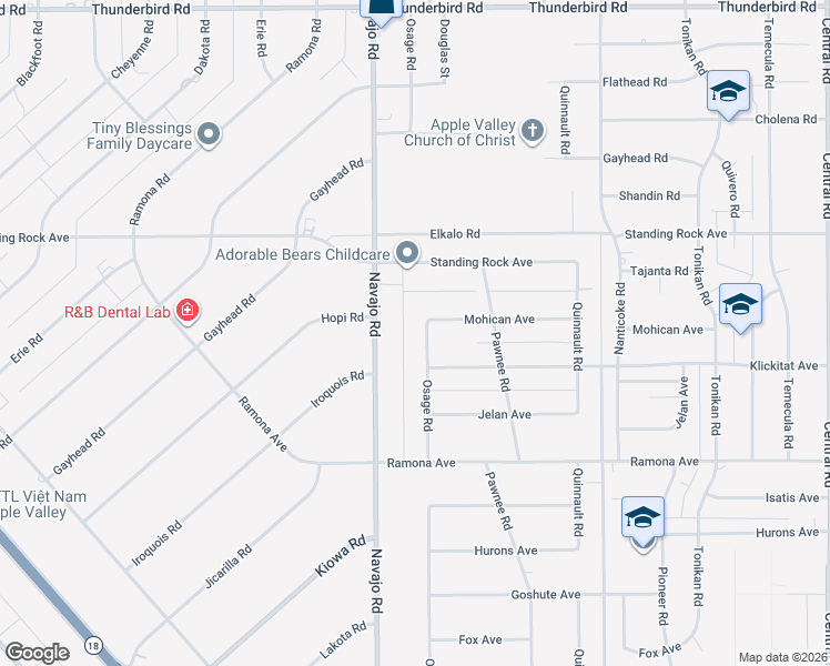 map of restaurants, bars, coffee shops, grocery stores, and more near 14736 Osage Road in Apple Valley