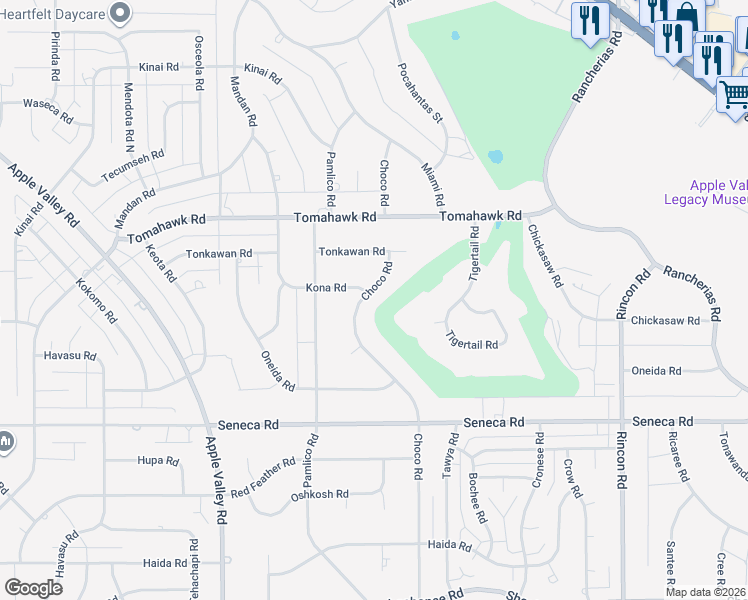 map of restaurants, bars, coffee shops, grocery stores, and more near 14767 Choco Road in Apple Valley