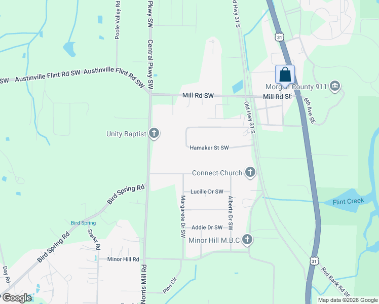 map of restaurants, bars, coffee shops, grocery stores, and more near 143 Hamaker Street Southwest in Decatur