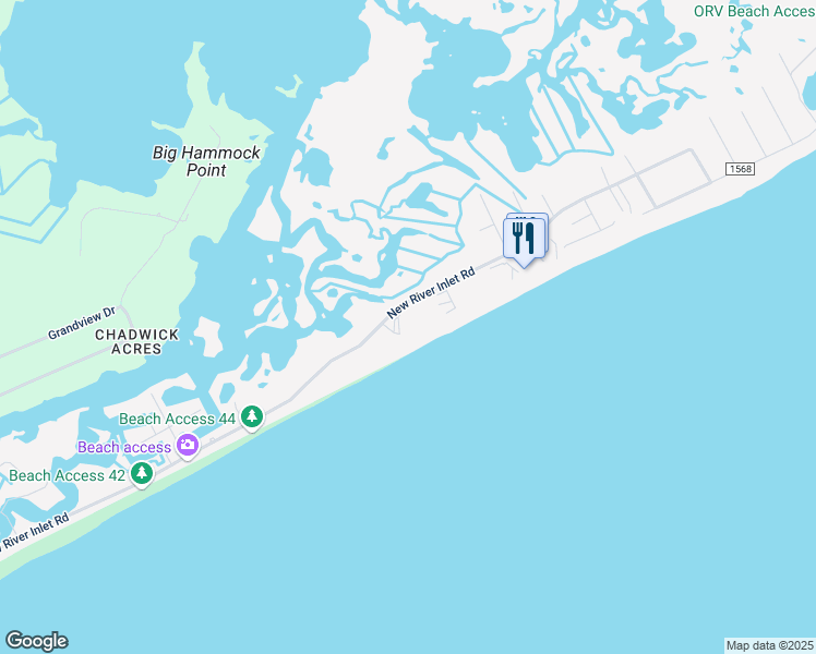 map of restaurants, bars, coffee shops, grocery stores, and more near 1867 New River Inlet Road in North Topsail Beach
