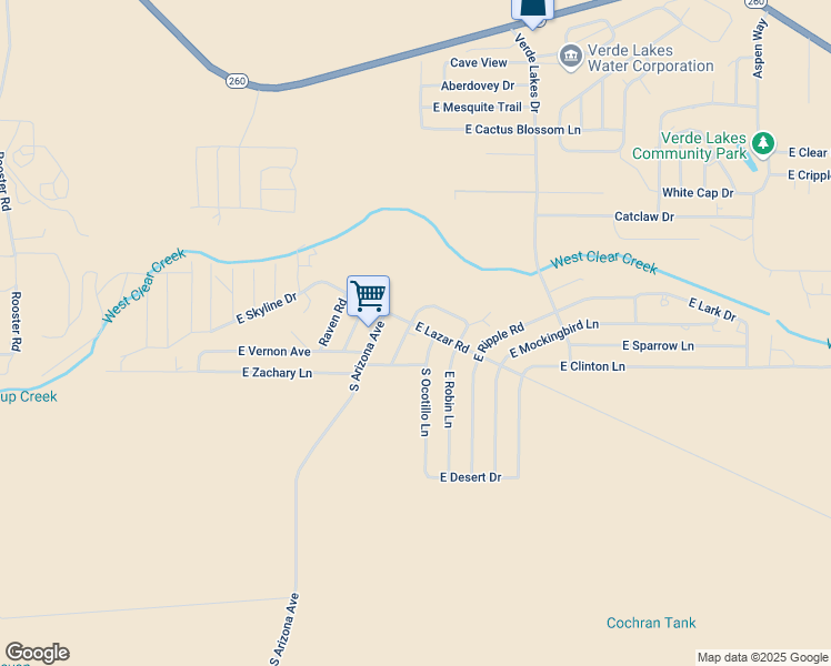 map of restaurants, bars, coffee shops, grocery stores, and more near 3201-3249 East Lazar Road in Camp Verde