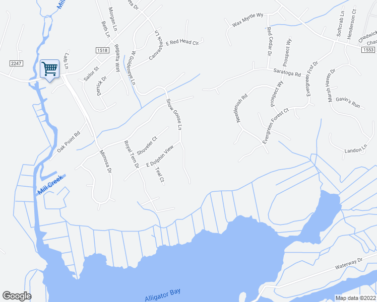 map of restaurants, bars, coffee shops, grocery stores, and more near 151 Snow Goose Lane in Sneads Ferry
