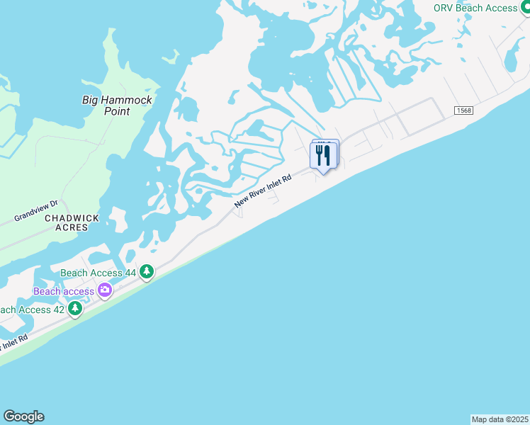 map of restaurants, bars, coffee shops, grocery stores, and more near 1896 New River Inlet Road in North Topsail Beach
