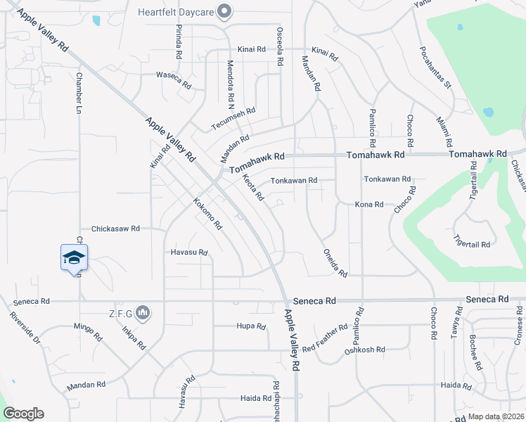 map of restaurants, bars, coffee shops, grocery stores, and more near 14760 Keota Road in Apple Valley