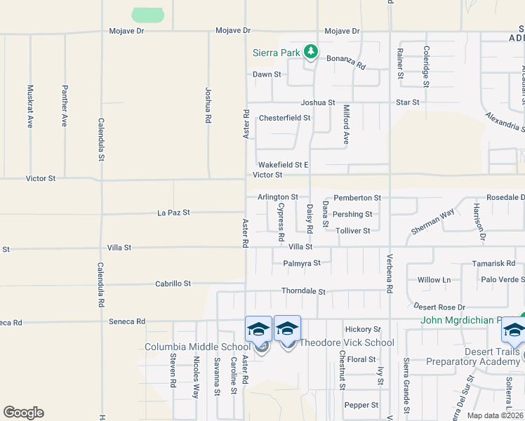 map of restaurants, bars, coffee shops, grocery stores, and more near 10548 Cascade Court in Adelanto