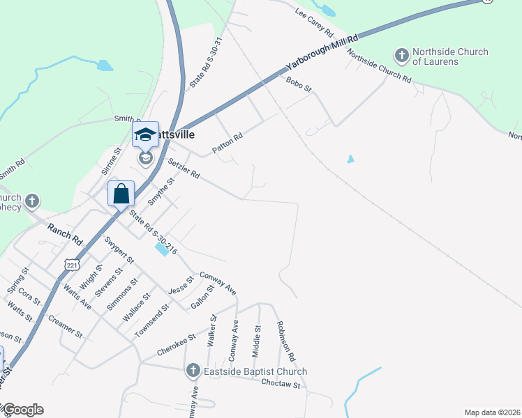 map of restaurants, bars, coffee shops, grocery stores, and more near 487 Setzler Road in Laurens