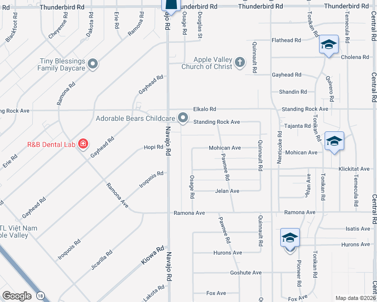map of restaurants, bars, coffee shops, grocery stores, and more near 14736 Osage Road in Apple Valley