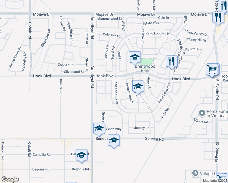 map of restaurants, bars, coffee shops, grocery stores, and more near 14803 Coachman Road in Victorville