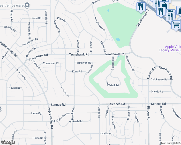 map of restaurants, bars, coffee shops, grocery stores, and more near 14767 Choco Road in Apple Valley