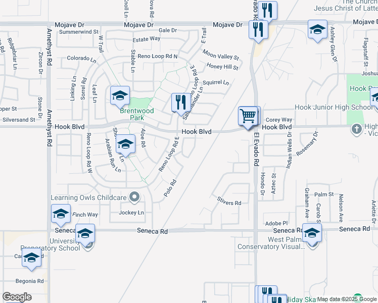 map of restaurants, bars, coffee shops, grocery stores, and more near 14818 Steeplechase Road in Victorville