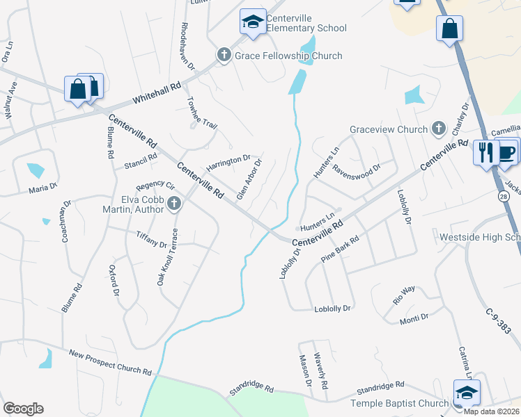 map of restaurants, bars, coffee shops, grocery stores, and more near 107 Caleb Court in Anderson