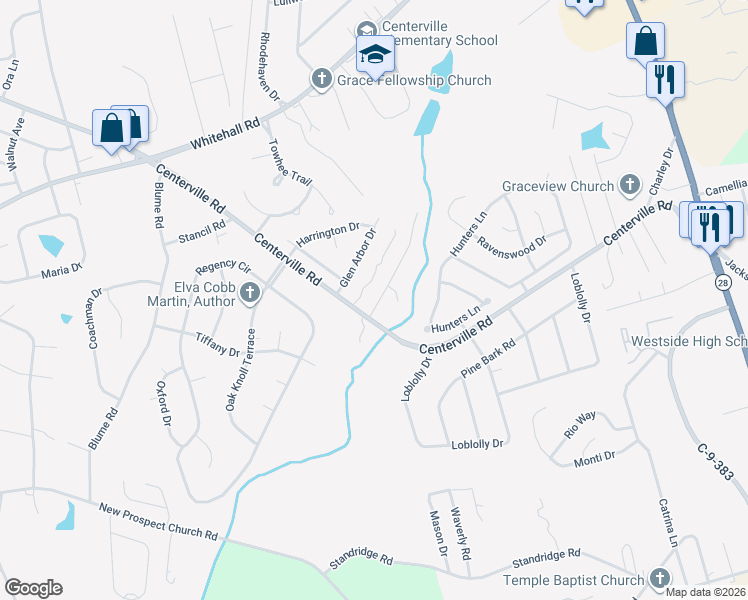 map of restaurants, bars, coffee shops, grocery stores, and more near 107 Caleb Court in Anderson