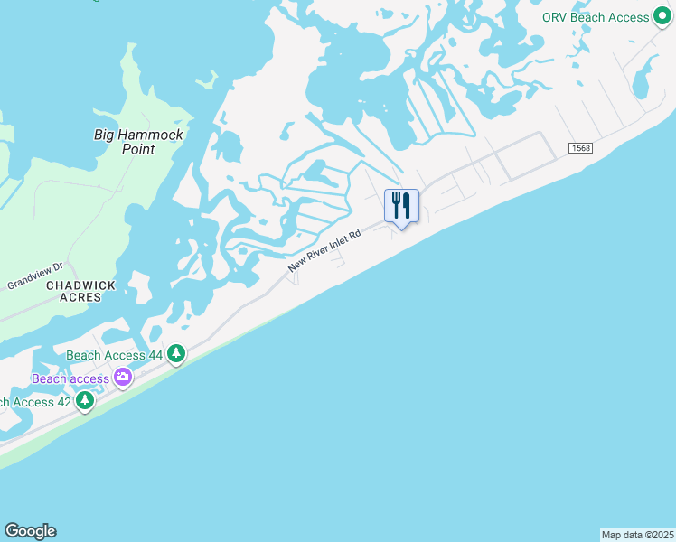 map of restaurants, bars, coffee shops, grocery stores, and more near 1896 New River Inlet Road in North Topsail Beach
