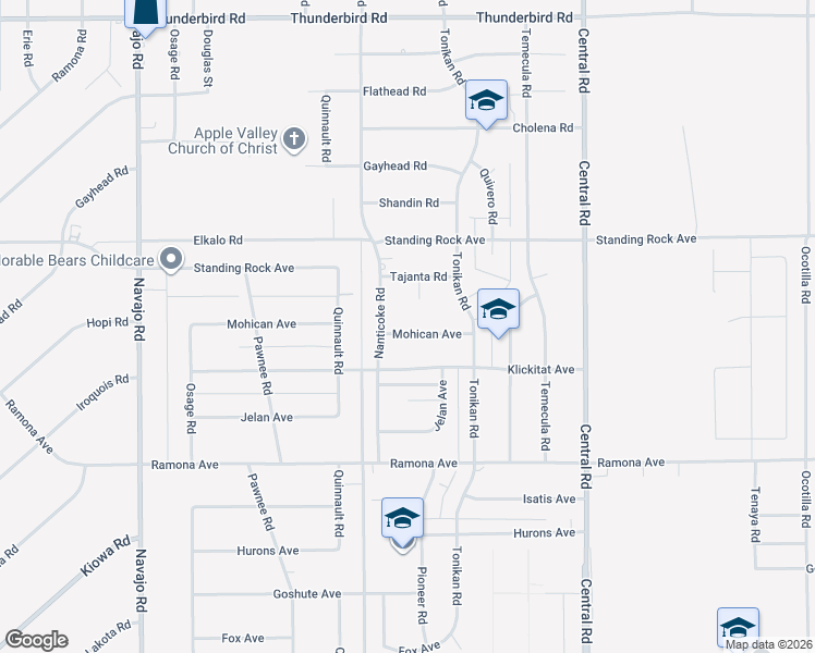 map of restaurants, bars, coffee shops, grocery stores, and more near 22182 Mohican Avenue in Apple Valley