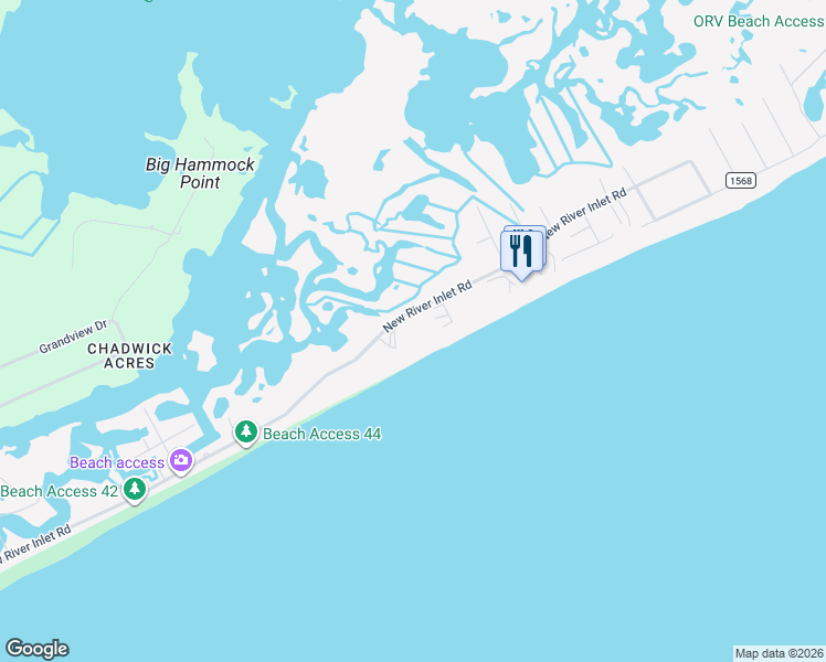 map of restaurants, bars, coffee shops, grocery stores, and more near 1896 New River Inlet Road in North Topsail Beach