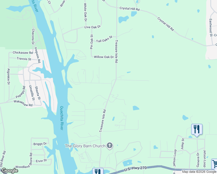 map of restaurants, bars, coffee shops, grocery stores, and more near 469 Treasure Isle Road in Hot Springs