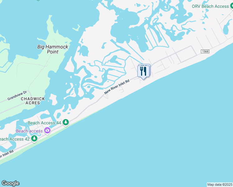 map of restaurants, bars, coffee shops, grocery stores, and more near 1896 New River Inlet Road in North Topsail Beach