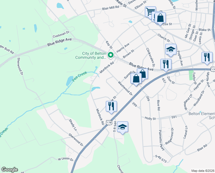 map of restaurants, bars, coffee shops, grocery stores, and more near 112 Hiawatha Drive in Belton