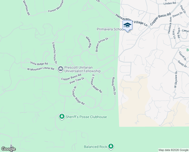 map of restaurants, bars, coffee shops, grocery stores, and more near 1103 East Timber Ridge Road in Prescott