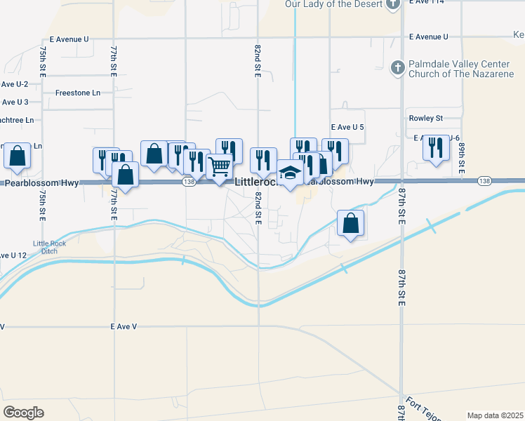 map of restaurants, bars, coffee shops, grocery stores, and more near in Littlerock