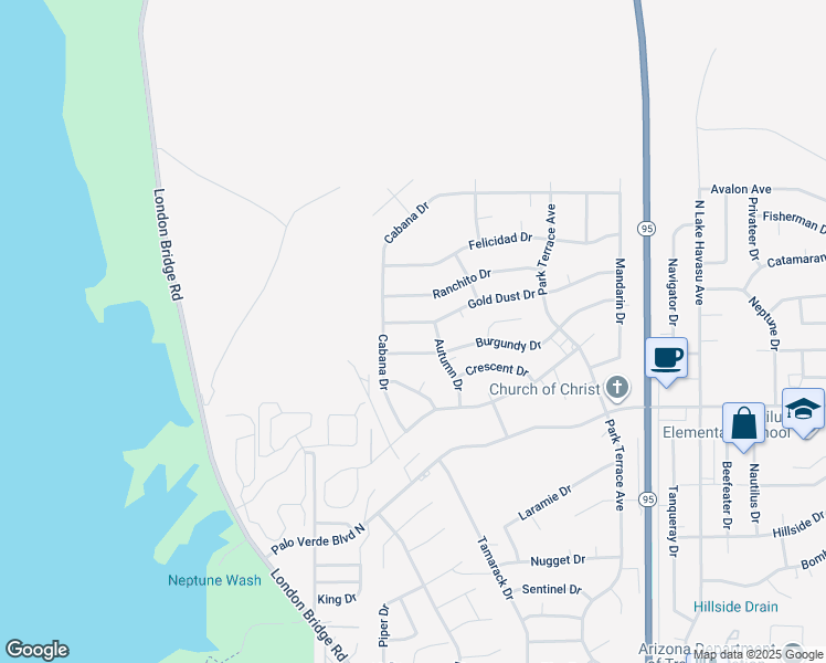 map of restaurants, bars, coffee shops, grocery stores, and more near 1836 Gold Dust Drive in Lake Havasu City