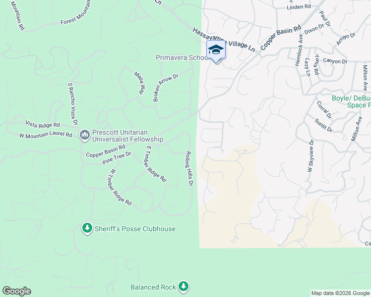 map of restaurants, bars, coffee shops, grocery stores, and more near 1115 Blue Granite Lane in Prescott
