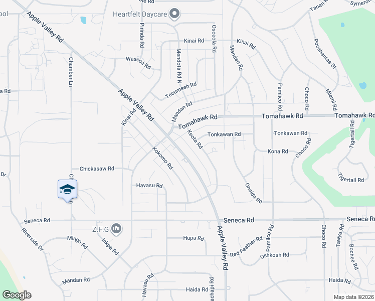 map of restaurants, bars, coffee shops, grocery stores, and more near 14765 Apple Valley Road in Apple Valley